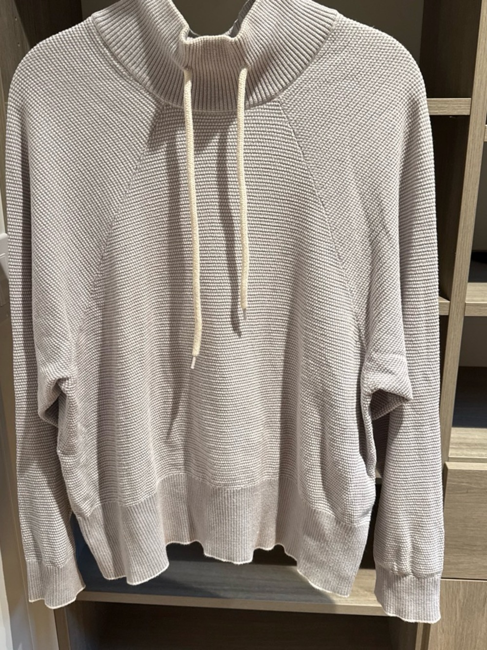 Varley Beige Cowl Neck Drawstring Knit Pullover